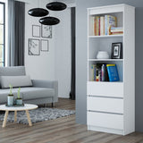 Étagère de classement étagère sur pied avec 3 tiroirs et 3 compartiments ouverts 60 cm Olimp, meuble à tiroirs haut en bois MDF