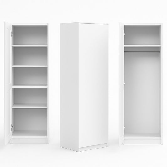 Garderobenschrank Garderobe Mehrzweckschrank weiß 50cm Breite 180cm Höhe mit Kleiderstange und Extra-Fach, Kleiderschrank Organizer aus MDF Holz