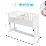 Lit d'appoint Lit bébé 90x40 cm Lit bébé avec ceinture de sécurité pour lit des parents, transformable en bureau réglable en hauteur, banc et boîte de jeu en bois massif, fabriqué dans l'UE - utilisable pendant 10 ans