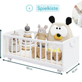 Lit d'appoint Lit bébé 90x40 cm Lit bébé avec ceinture de sécurité pour lit des parents, transformable en bureau réglable en hauteur, banc et boîte de jeu en bois massif, fabriqué dans l'UE - utilisable pendant 10 ans