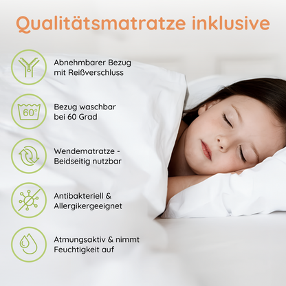 Hochbett 90x200 Etagenbett Kinderbett Jugendbett Stockbett 3 Kinder, zwei Schubladen & Rausfallschutz Kinder Bett umbaubar in 3 Einzelbetten | von 4. bis 16. Lebensjahr | inkl. Lattenrosten