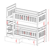 Etagenbett, Kinder, Kinderbett | Mit 2 Schubladen, optional zwei Matratzen, senkrechter Leiter & Absturzsicherung | Platzsparendes Hochbett für das Kinderzimmer | 97x208x171 cm (BxTxH)