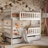 Etagenbett, Kinder, Kinderbett | Mit 2 Schubladen, optional zwei Matratzen, senkrechter Leiter & Absturzsicherung | Platzsparendes Hochbett für das Kinderzimmer | 97x208x171 cm (BxTxH)