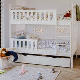 Etagenbett, Kinder, Kinderbett | Mit 2 Schubladen, optional zwei Matratzen, senkrechter Leiter & Absturzsicherung | Platzsparendes Hochbett für das Kinderzimmer | 97x208x171 cm (BxTxH)