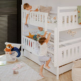 Etagenbett, Kinder, Kinderbett | Mit 2 Schubladen, optional zwei Matratzen, senkrechter Leiter & Absturzsicherung | Platzsparendes Hochbett für das Kinderzimmer | 97x208x171 cm (BxTxH)