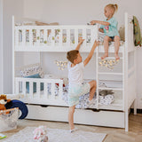 Etagenbett, Kinder, Kinderbett | Mit 2 Schubladen, optional zwei Matratzen, senkrechter Leiter & Absturzsicherung | Platzsparendes Hochbett für das Kinderzimmer | 97x208x171 cm (BxTxH)