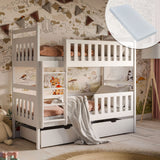 Etagenbett, Kinder, Kinderbett | Mit 2 Schubladen, optional zwei Matratzen, senkrechter Leiter & Absturzsicherung | Platzsparendes Hochbett für das Kinderzimmer | 97x208x171 cm (BxTxH)