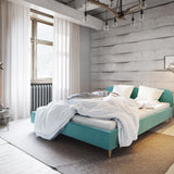 Lit rembourré 90x200 | 120x200 | 140x200 | 160x200 | 180x200 | Lit simple 200x200 cm lit double avec dossier pour chambre, chambre d'adolescent, chambre d'amis sans sommier à lattes, en 5 coloris