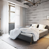 Lit rembourré 90x200 | 120x200 | 140x200 | 160x200 | 180x200 | Lit simple 200x200 cm lit double avec dossier pour chambre, chambre d'adolescent, chambre d'amis sans sommier à lattes, en 5 coloris