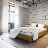 Lit rembourré 90x200 | 120x200 | 140x200 | 160x200 | 180x200 | Lit simple 200x200 cm lit double avec dossier pour chambre, chambre d'adolescent, chambre d'amis sans sommier à lattes, en 5 coloris