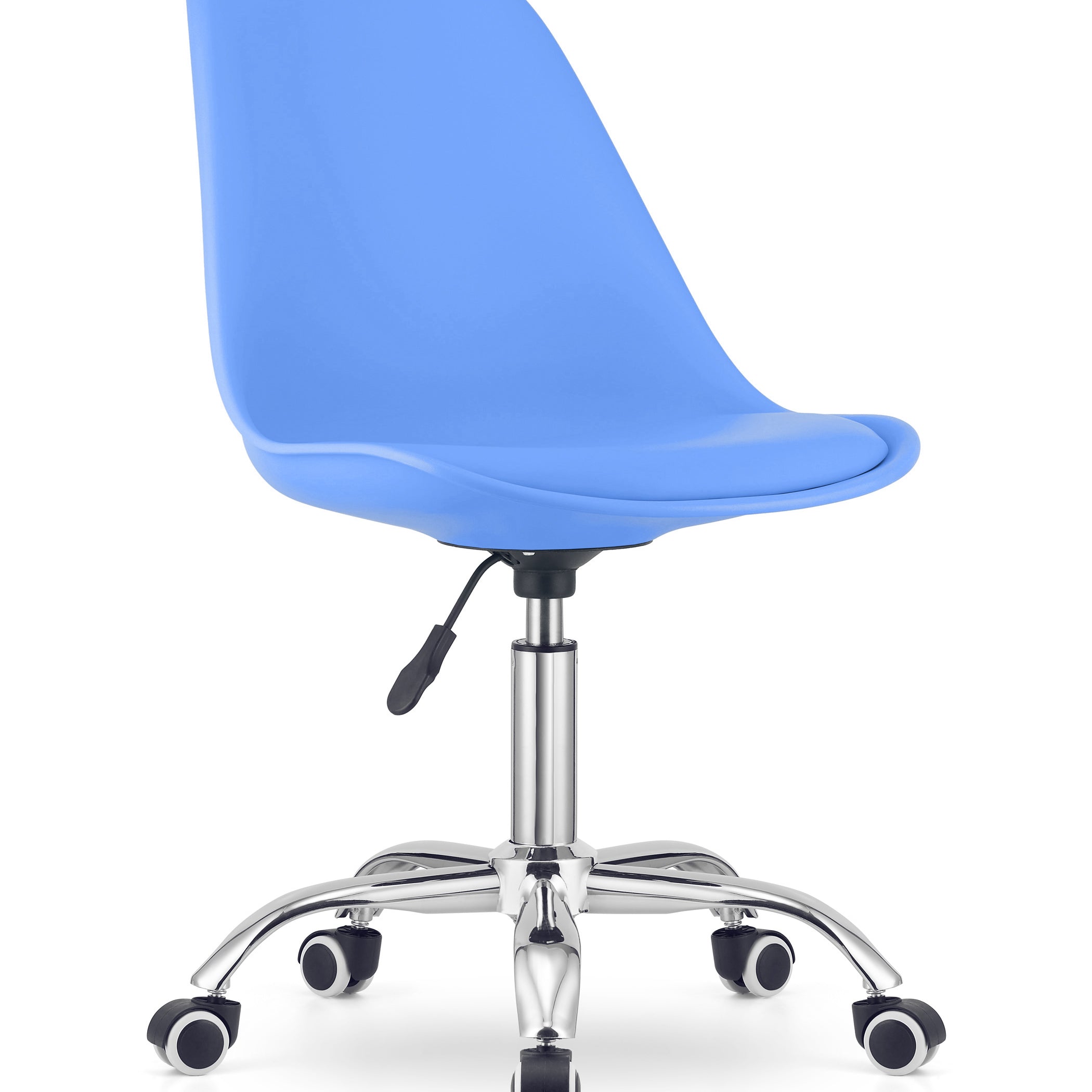 Chaise de bureau pivotante à roulettes, chaise de bureau réglable en hauteur en polypropylène et coussin en simili cuir, cadre chromé, 56,5 x 48,5 x 91,5 cm 