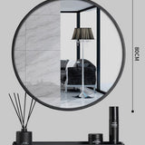 Miroir suspendu avec étagère et porte-serviettes, cadre en métal thermolaqué noir, épaisseur 3,5 cm