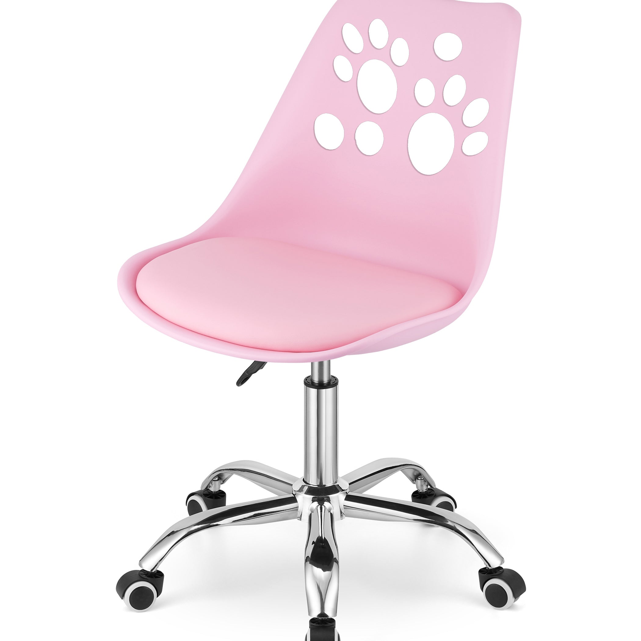 Chaise pivotante à roulettes, chaise de bureau réglable, chaise de bureau avec dossier, coussin en polypropylène et simili cuir, cadre chromé, 57 x 50 x 93,5 cm 