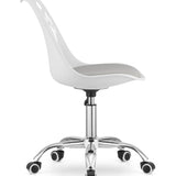 Chaise pivotante à roulettes, chaise de bureau réglable, chaise de bureau avec dossier, coussin en polypropylène et simili cuir, cadre chromé, 57 x 50 x 93,5 cm 