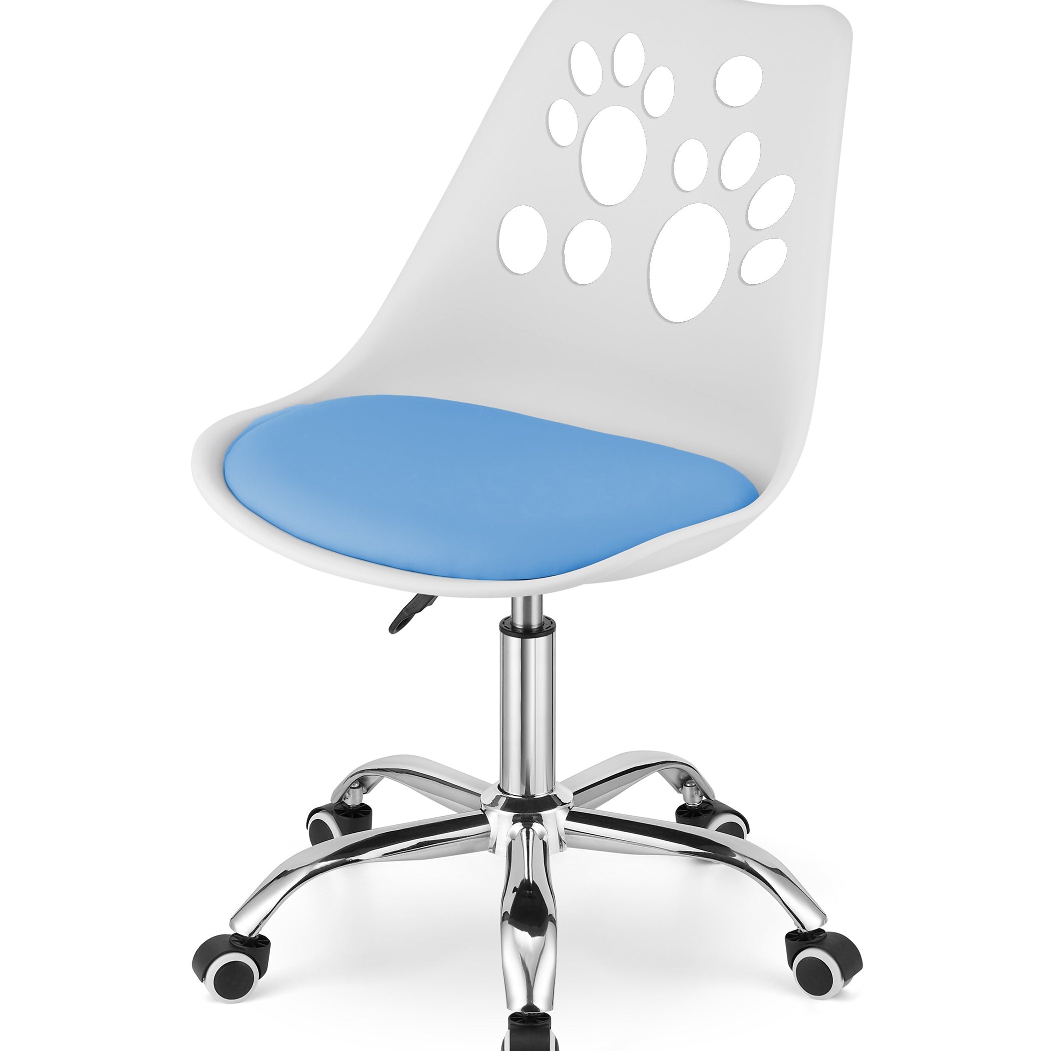 Chaise pivotante à roulettes, chaise de bureau réglable, chaise de bureau avec dossier, coussin en polypropylène et simili cuir, cadre chromé, 57 x 50 x 93,5 cm 