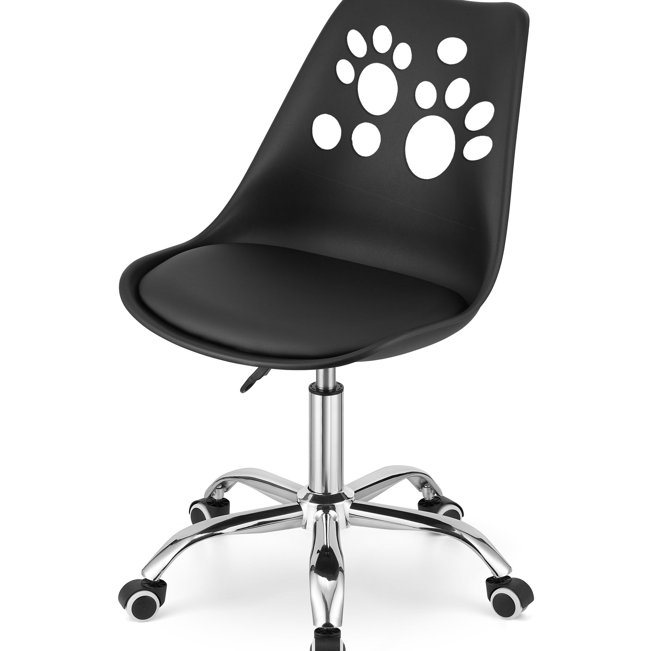 Chaise pivotante à roulettes, chaise de bureau réglable, chaise de bureau avec dossier, coussin en polypropylène et simili cuir, cadre chromé, 57 x 50 x 93,5 cm 