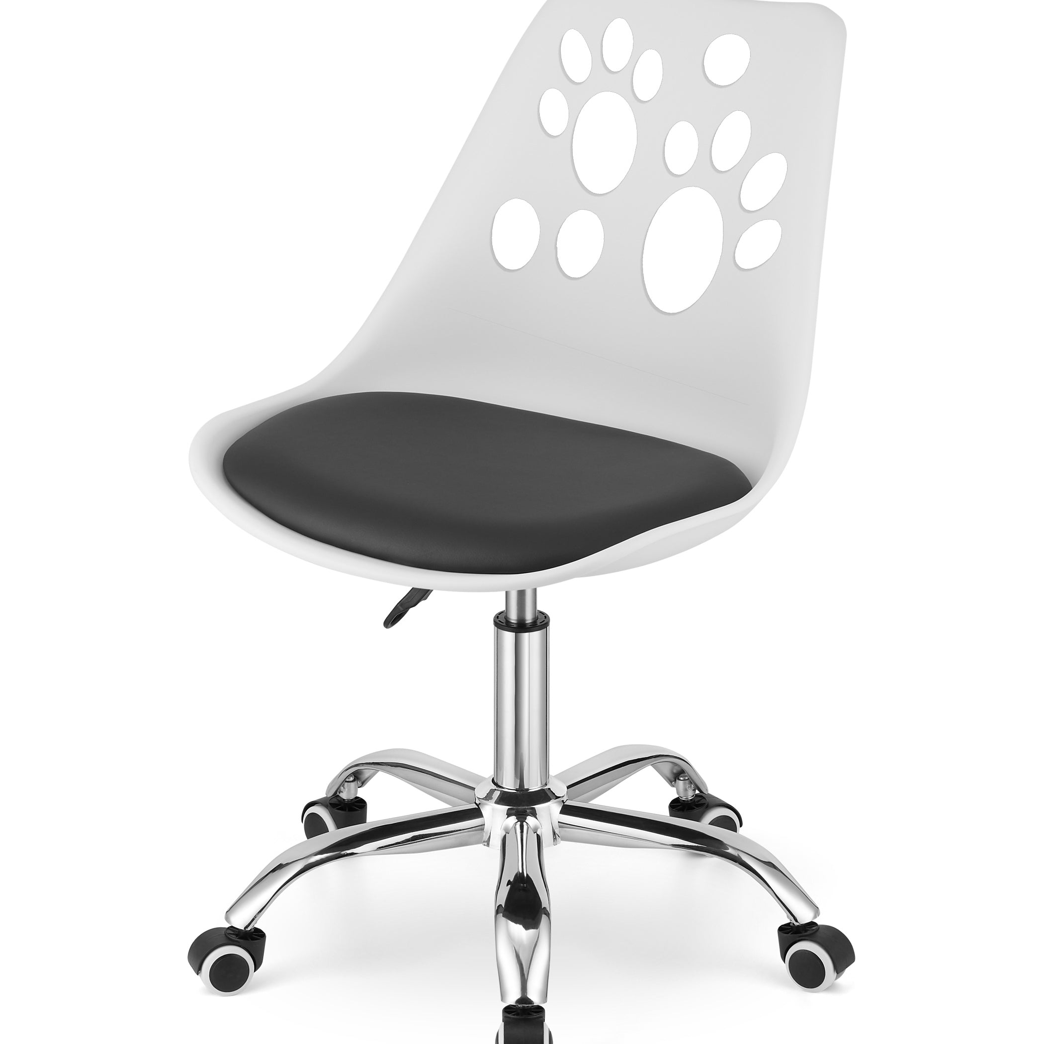 Chaise pivotante à roulettes, chaise de bureau réglable, chaise de bureau avec dossier, coussin en polypropylène et simili cuir, cadre chromé, 57 x 50 x 93,5 cm 