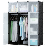 Armoire modulaire, armoire combinée, étagère enfichable, capacité de chambre de 3 kg, panneaux en polypropylène, résistant à la moisissure et à l'eau, motif noir