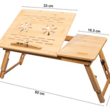 Table d'ordinateur portable en bambou, table pour ordinateur portable pliable, réglable en hauteur, multifonctionnelle, table de lit pour lire ou petit-déjeuner, table à dessin, ventilée