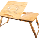 Table d'ordinateur portable en bambou, table pour ordinateur portable pliable, réglable en hauteur, multifonctionnelle, table de lit pour lire ou petit-déjeuner, table à dessin, ventilée