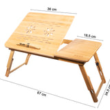 Table d'ordinateur portable en bambou, table pour ordinateur portable pliable, réglable en hauteur, multifonctionnelle, table de lit pour lire ou petit-déjeuner, table à dessin, ventilée