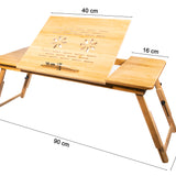 Table d'ordinateur portable en bambou, table pour ordinateur portable pliable, réglable en hauteur, multifonctionnelle, table de lit pour lire ou petit-déjeuner, table à dessin, ventilée