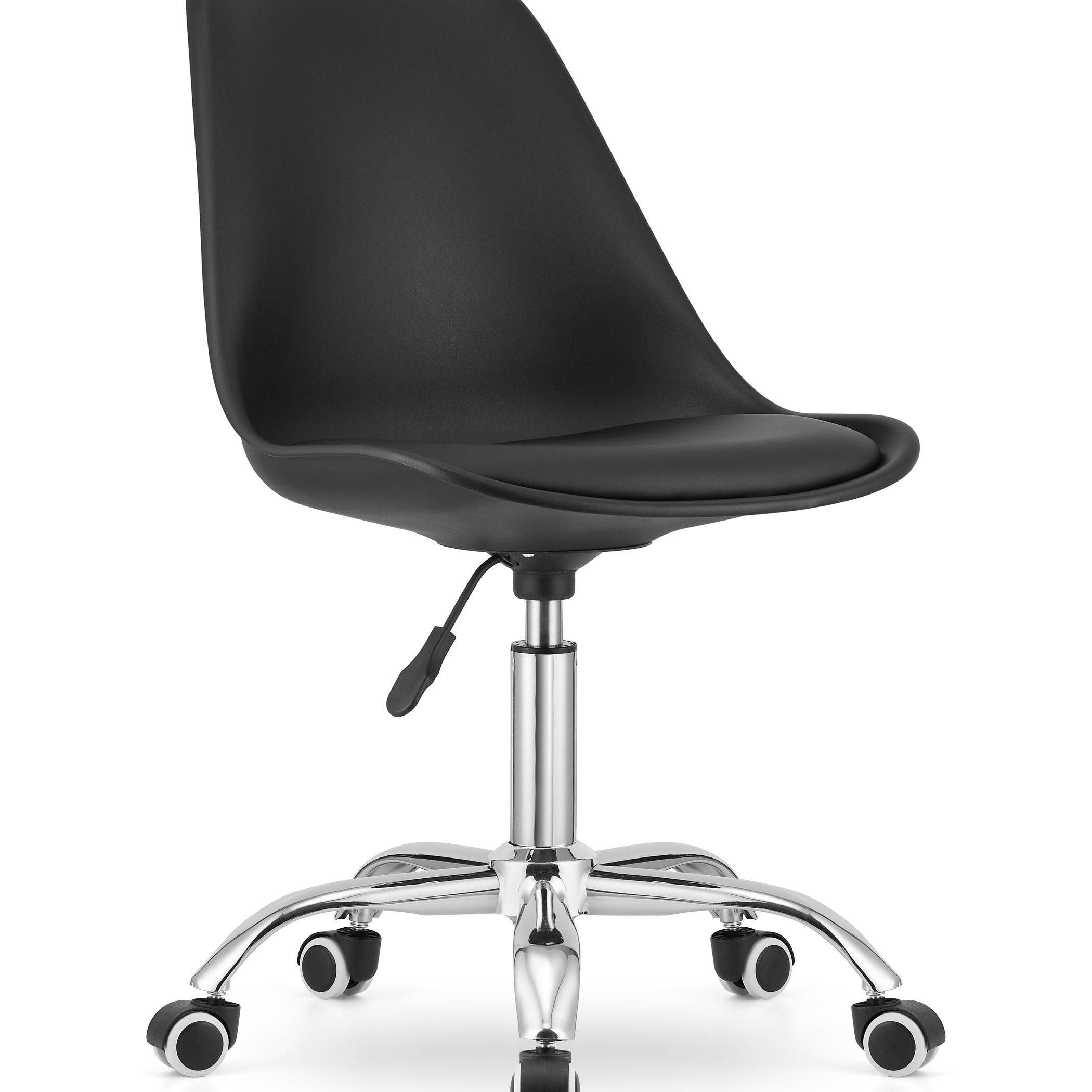 Chaise de bureau pivotante à roulettes, chaise de bureau réglable en hauteur en polypropylène et coussin en simili cuir, cadre chromé, 56,5 x 48,5 x 91,5 cm 