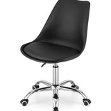 Chaise de bureau pivotante à roulettes, chaise de bureau réglable en hauteur en polypropylène et coussin en simili cuir, cadre chromé, 56,5 x 48,5 x 91,5 cm 