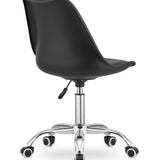 Chaise de bureau pivotante à roulettes, chaise de bureau réglable en hauteur en polypropylène et coussin en simili cuir, cadre chromé, 56,5 x 48,5 x 91,5 cm 