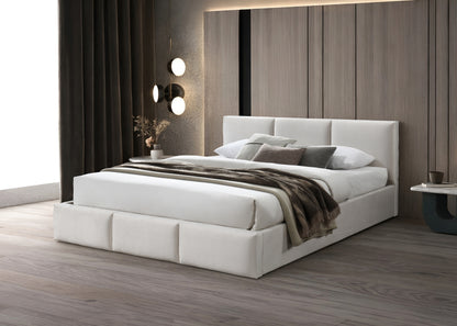 Bett 140x200 / 160x200 cm Doppelbett Polsterbett Bettgestell mit Lattenrost aus Metall, hydraulischer Bettkasten, Samtbezug in beige oder dunkelgrau, viel Stauraum, modern & pflegeleicht