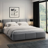 Lit rembourré lit double 140x200 | 160x200 cm velours beige ou gris | avec sommier à lattes en métal et espace de rangement avec coffre de lit hydraulique 