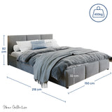 Lit rembourré lit double 140x200 | 160x200 cm velours beige ou gris | avec sommier à lattes en métal et espace de rangement avec coffre de lit hydraulique 