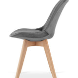 Chaise de salle à manger, lot de 4 chaises de bureau, chaise rembourrée, tissu doux avec pieds en bois de hêtre, charge d'assise de 120 kg, 54 x 44,5 x 81,5 cm