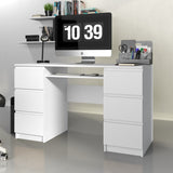 Bureau table de travail table de bureau table PC blanc 130 cm largeur 76 cm hauteur avec 6 tiroirs en bois