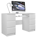Bureau table de travail table de bureau table PC blanc 130 cm largeur 76 cm hauteur avec 6 tiroirs en bois