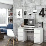 Bureau table de travail table de bureau table PC blanc 130 cm largeur 76 cm hauteur avec 6 tiroirs en bois