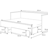 Lit de repos 80x200 lit gigogne 160x200 lit fonctionnel avec deux matelas &amp; deux tiroirs blanc