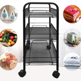 Chariot à 3 niveaux, gain de place, armoire à 3 niveaux sur roulettes, étagères spacieuses au design modulaire, chariot de rangement multifonction, 27,5 x 45 x 63,5 cm, étroit, noir