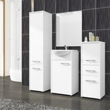 Meuble de salle de bain, avec 2 portes et 4 étagères, 30 x 30 x 140 cm, en panneau stratifié résistant à l'abrasion de 16 mm d'épaisseur, blanc