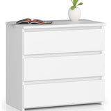 Commode à trois tiroirs, élégante, pour intérieurs minimalistes, 57 cm de hauteur et 60 cm de largeur, salon, chambre, couloir, placard, buffet, buffet haut, nombreux rangements, blanc