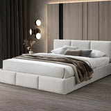 Lit rembourré lit double 140x200 | 160x200 cm velours beige ou gris | avec sommier à lattes en métal et espace de rangement avec coffre de lit hydraulique 