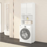 Meuble lave-linge 64x30x180cm, meuble haut de salle de bain, avec 2 portes et 4 étagères meuble de salle de bain étagère de salle de bain couloir