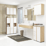 Meuble lave-linge 64x30x180cm, meuble haut de salle de bain, avec 2 portes et 4 étagères meuble de salle de bain étagère de salle de bain couloir