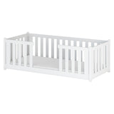 Lit enfant 90x200 cm avec matelas (en option), protection antichute et sommier à lattes en blanc lit fille garçon lit jeune lit simple 200x90 cm