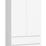 Kleiderschrank weiß, Schrank mit 2 Türen und 2 Schubladen, 180cm hoch, Kleiderstange, Garderobe, Schlafzimmer, Wohnzimmer