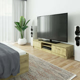Meuble TV de 160 cm de large avec deux portes et deux étagères ouvertes, meuble TV moderne, lowboard, salon chambre