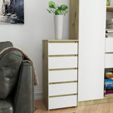 Commode à cinq tiroirs, élégante, pour intérieur minimaliste, 92 cm de hauteur et 40 cm de largeur, salon, chambre, couloir, placard, buffet, buffet haut, nombreux rangements