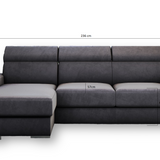Ecksofa Eck-Schlafsofa Corner Recamiere rechts oder links bestellbar mit schwarzen Holzbeinen und modischem Cordbezug, 236 cm Gesamtbreite Grau Anthrazit