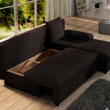 Ecksofa mit Schlaffunktion Eck-Sofa Corner Recamiere beidseitig montierbar mit 5 Dekokissen, 206 cm Gesamtbreite umbaubar zum Doppelbett