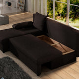 Ecksofa mit Schlaffunktion Eck-Sofa Corner Recamiere beidseitig montierbar mit 5 Dekokissen, 206 cm Gesamtbreite umbaubar zum Doppelbett